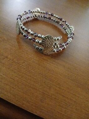 Silver Tone & Purple Bead Wrap Bracelet